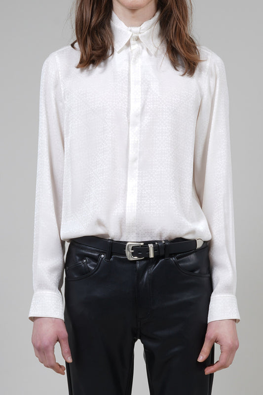 graphic satin jacquard Regular Shirt with Scarf Cream