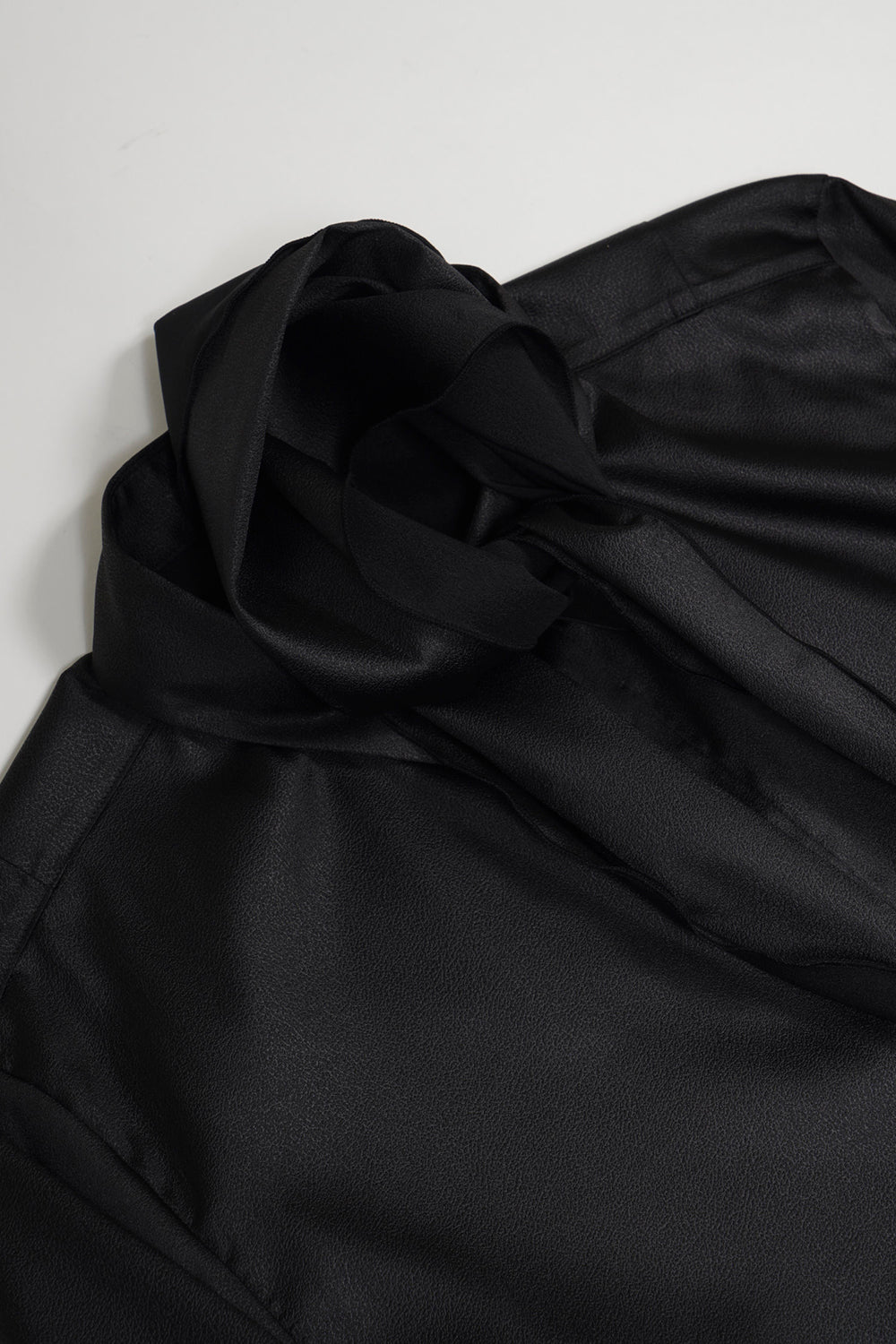 Leather Satin Regular Shirt with Scarf Black