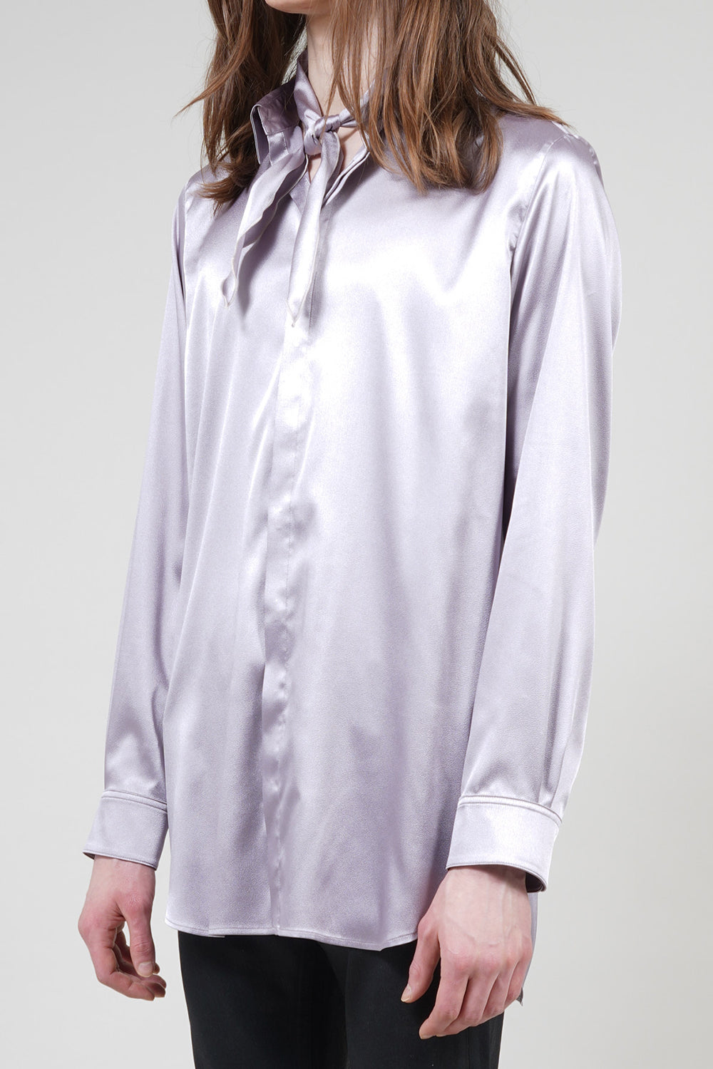 Leather Satin Regular Shirt with Scarf Greige