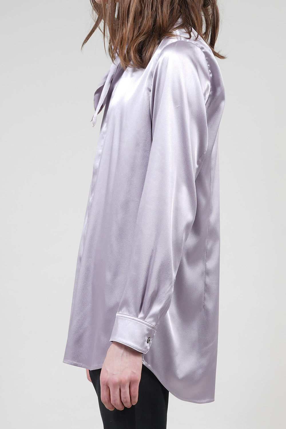 Leather Satin Regular Shirt with Scarf Greige