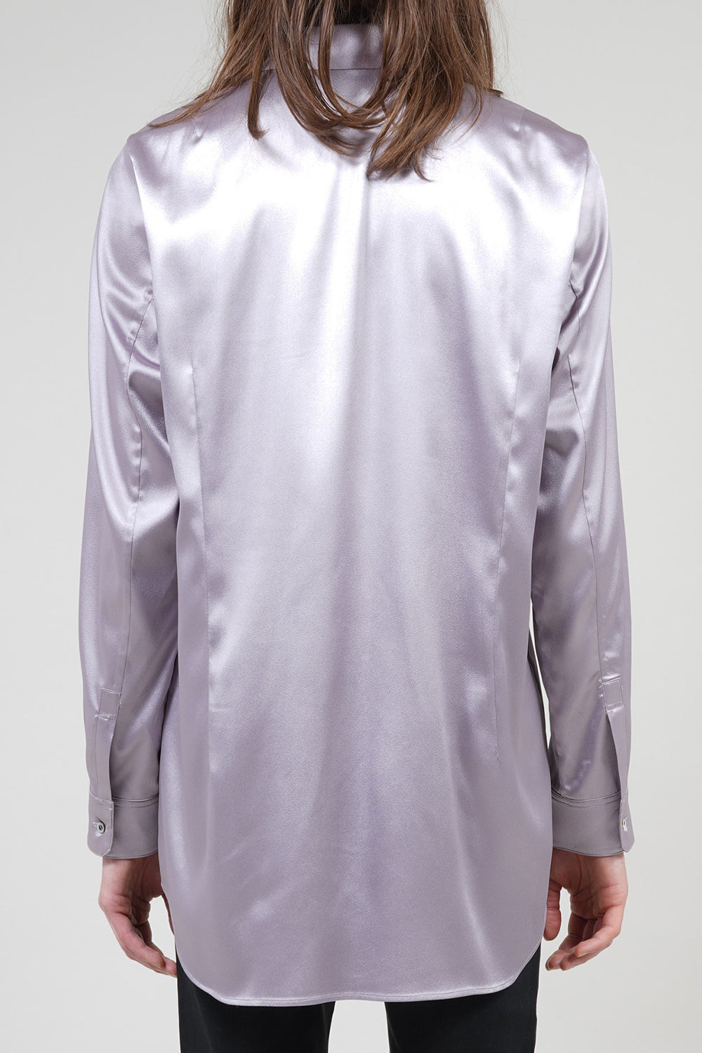 Leather Satin Regular Shirt with Scarf Greige