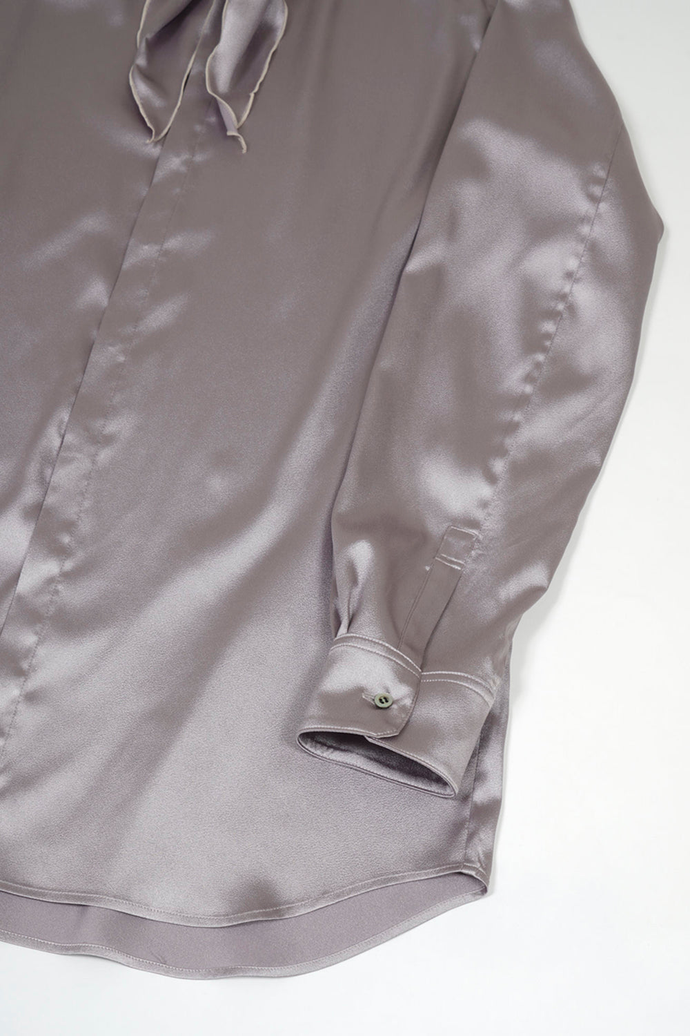 Leather Satin Regular Shirt with Scarf Greige