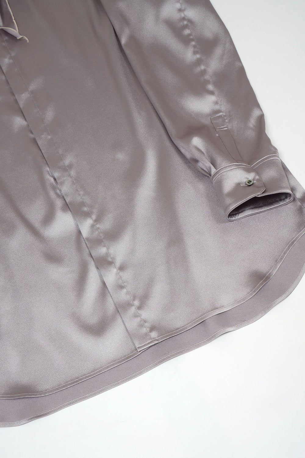 Leather Satin Regular Shirt with Scarf Greige