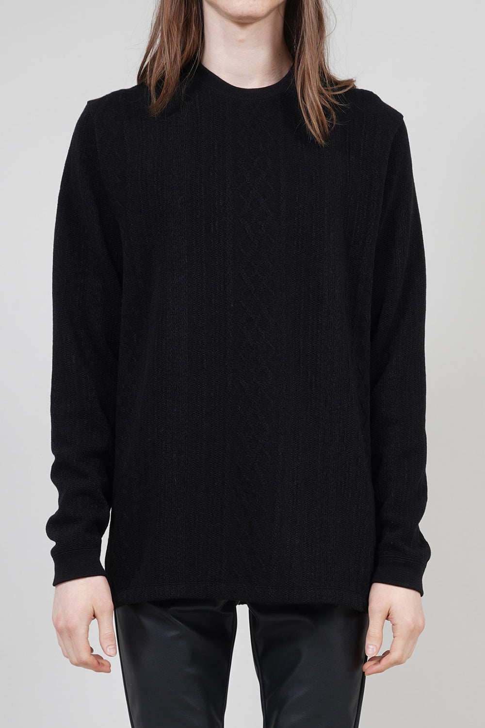 Barufy cable jacquard Crew Neck Pullover Black