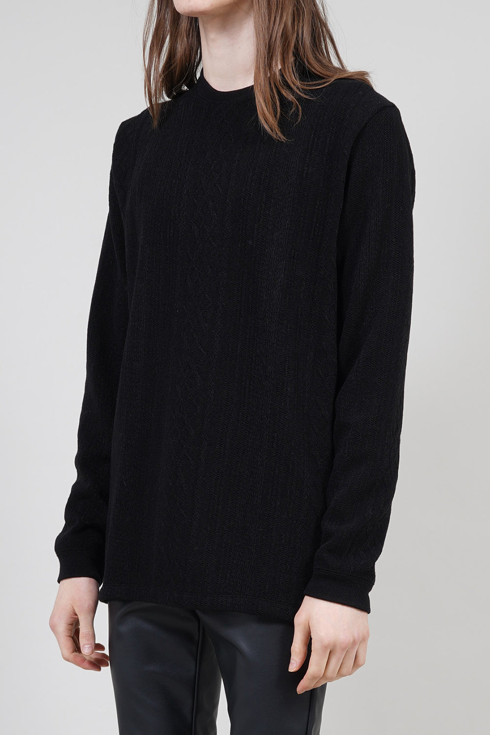 Barufy cable jacquard Crew Neck Pullover Black