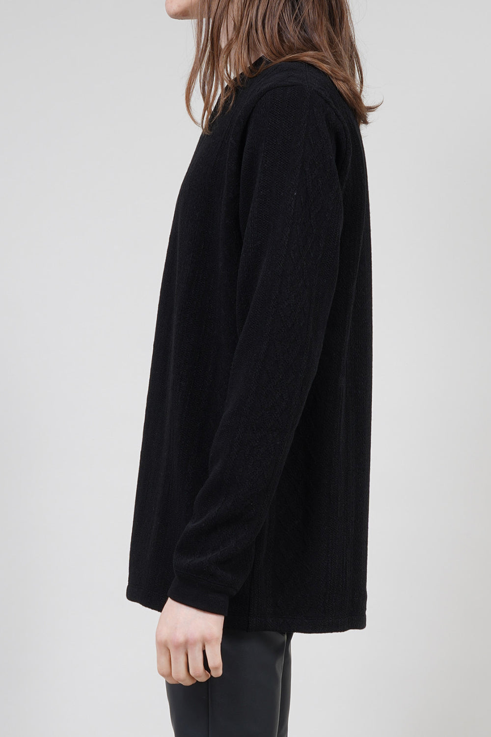 Barufy cable jacquard Crew Neck Pullover Black