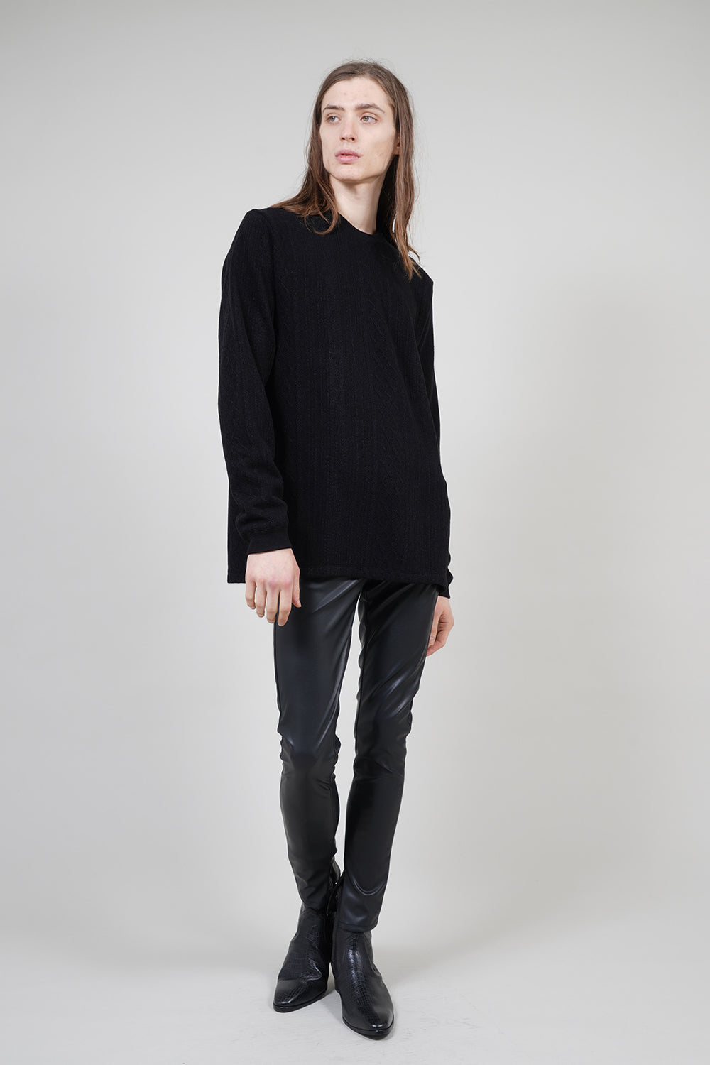 Barufy cable jacquard Crew Neck Pullover Black