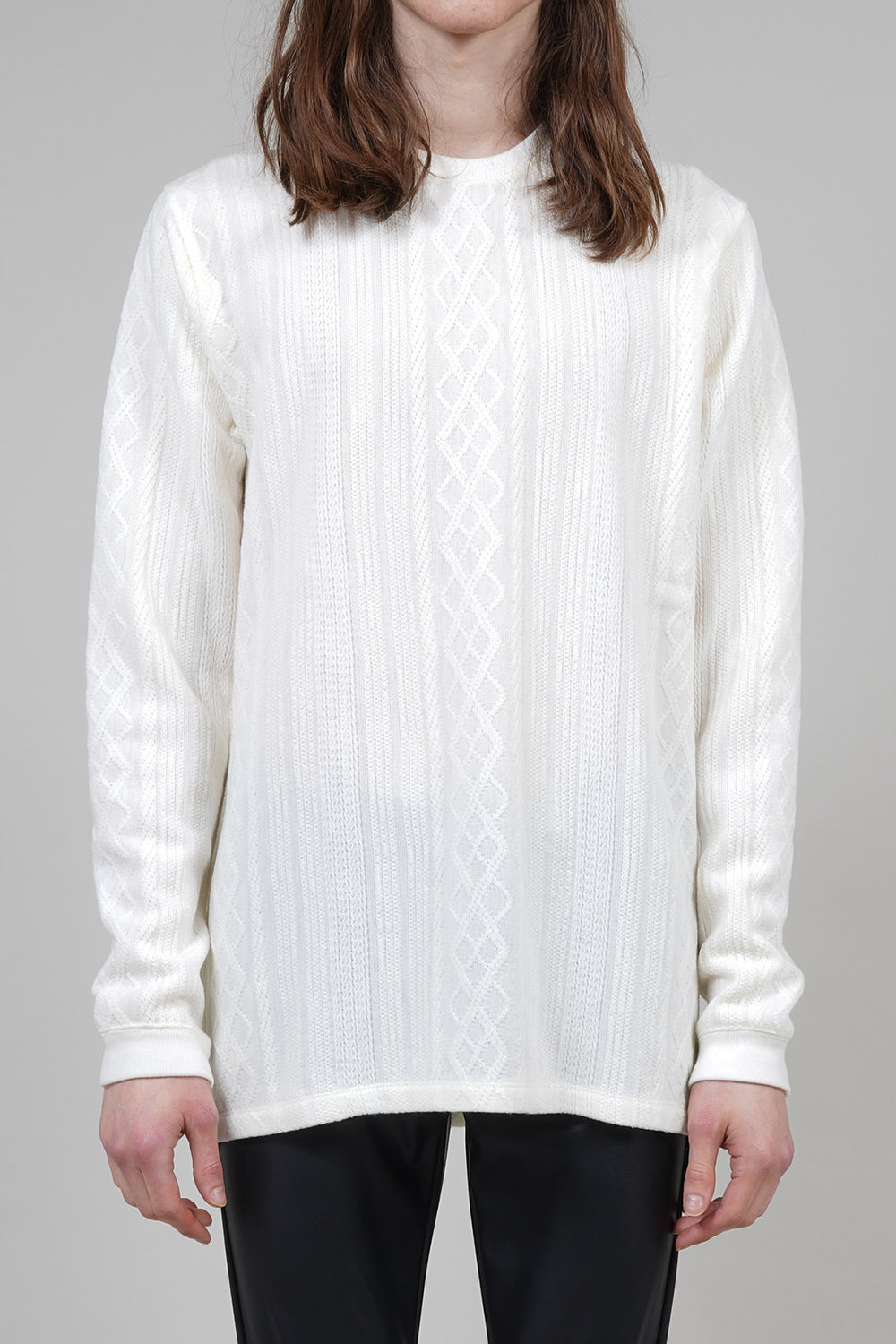 Barufy cable jacquard Crew Neck Pullover Cream