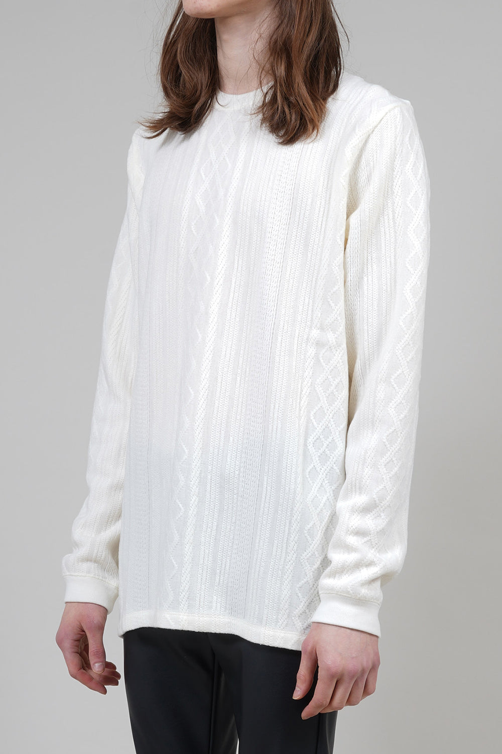 Barufy cable jacquard Crew Neck Pullover Cream