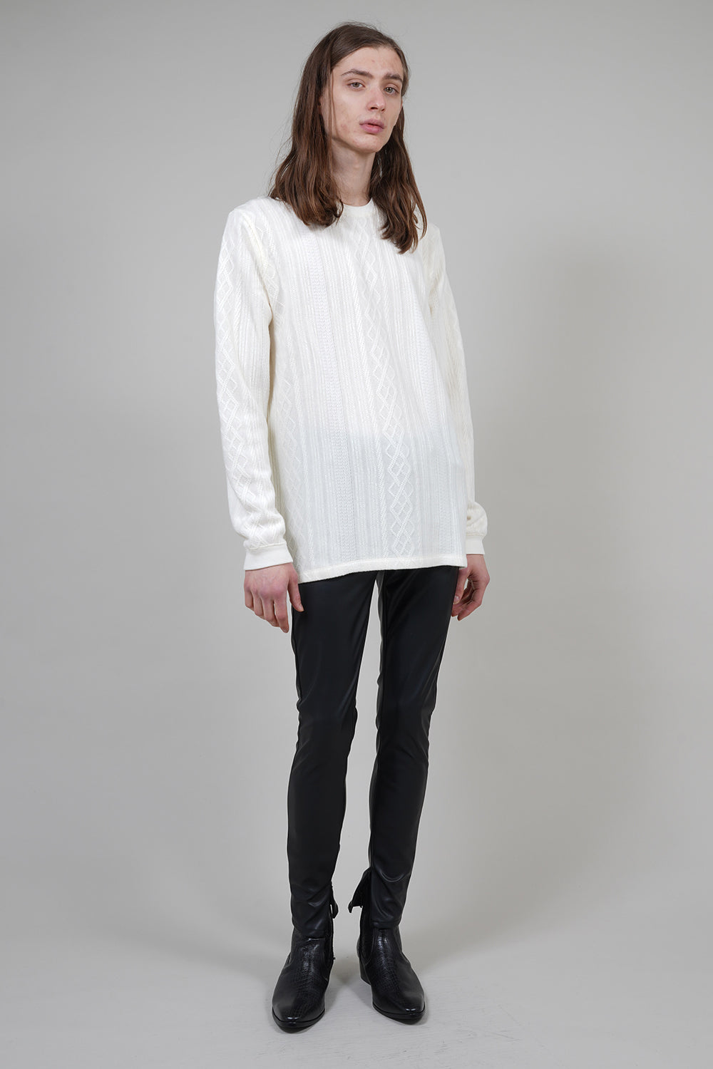 Barufy cable jacquard Crew Neck Pullover Cream