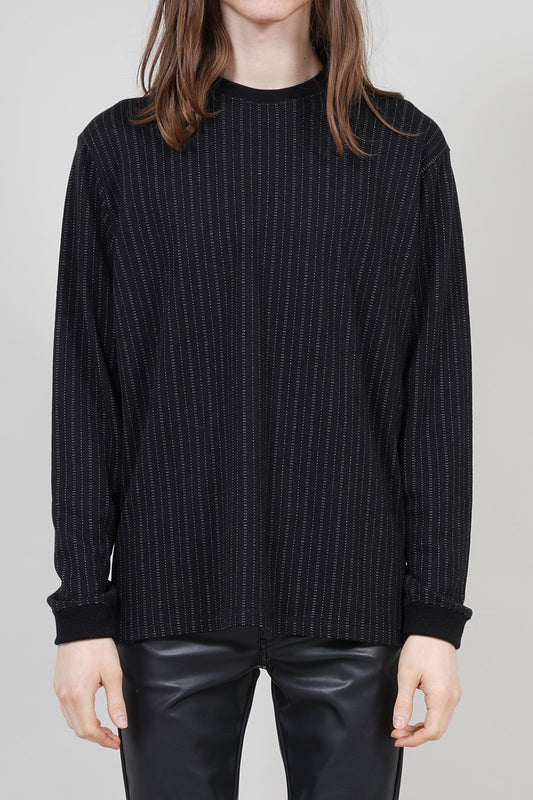 Stripe Punch Jaggard Crew Neck Pullover Black