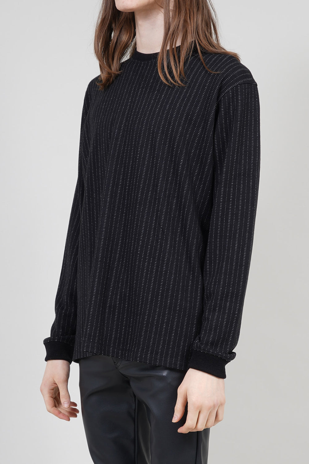 Stripe Punch Jaggard Crew Neck Pullover Black