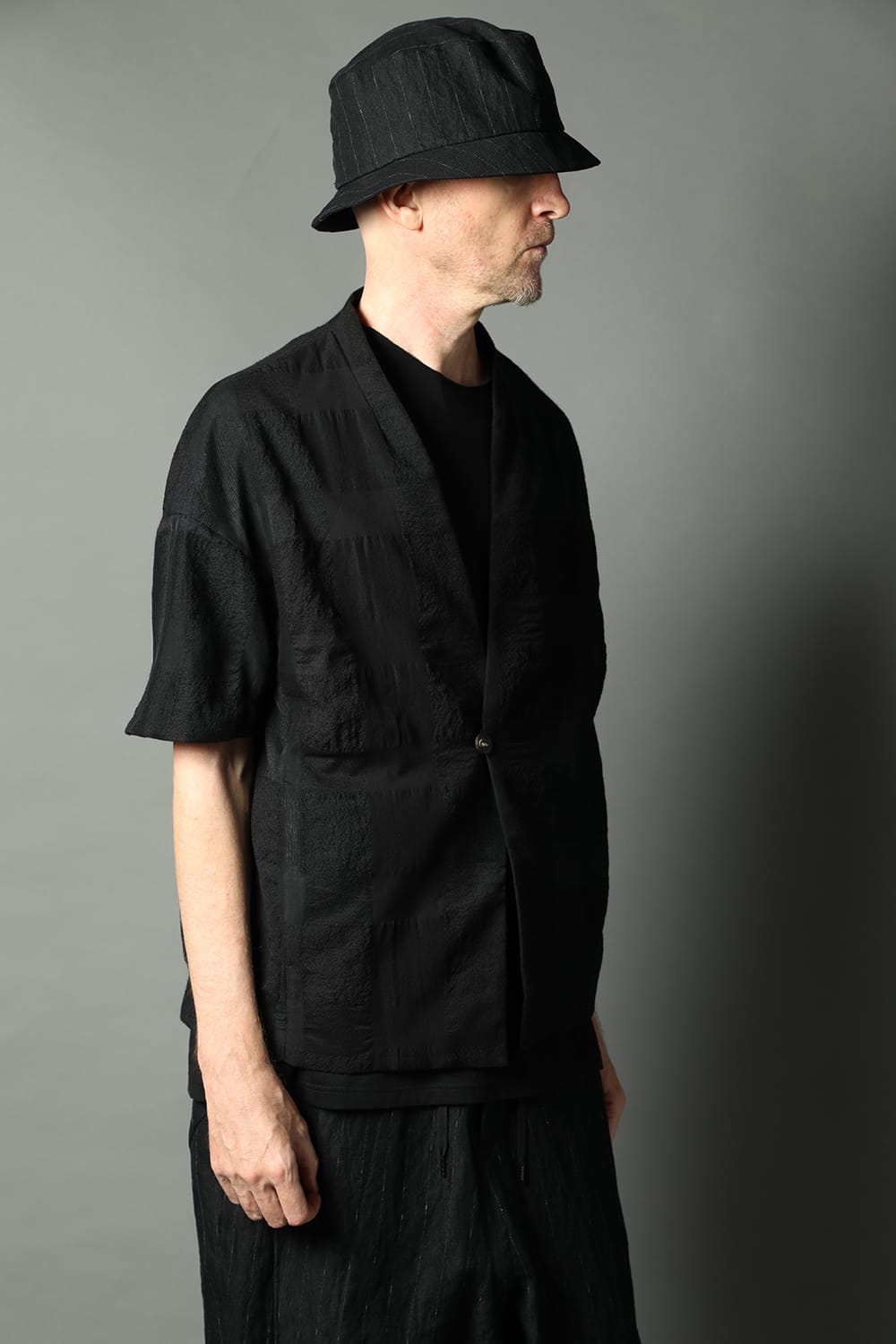 Short sleeve jacket block check jacquard