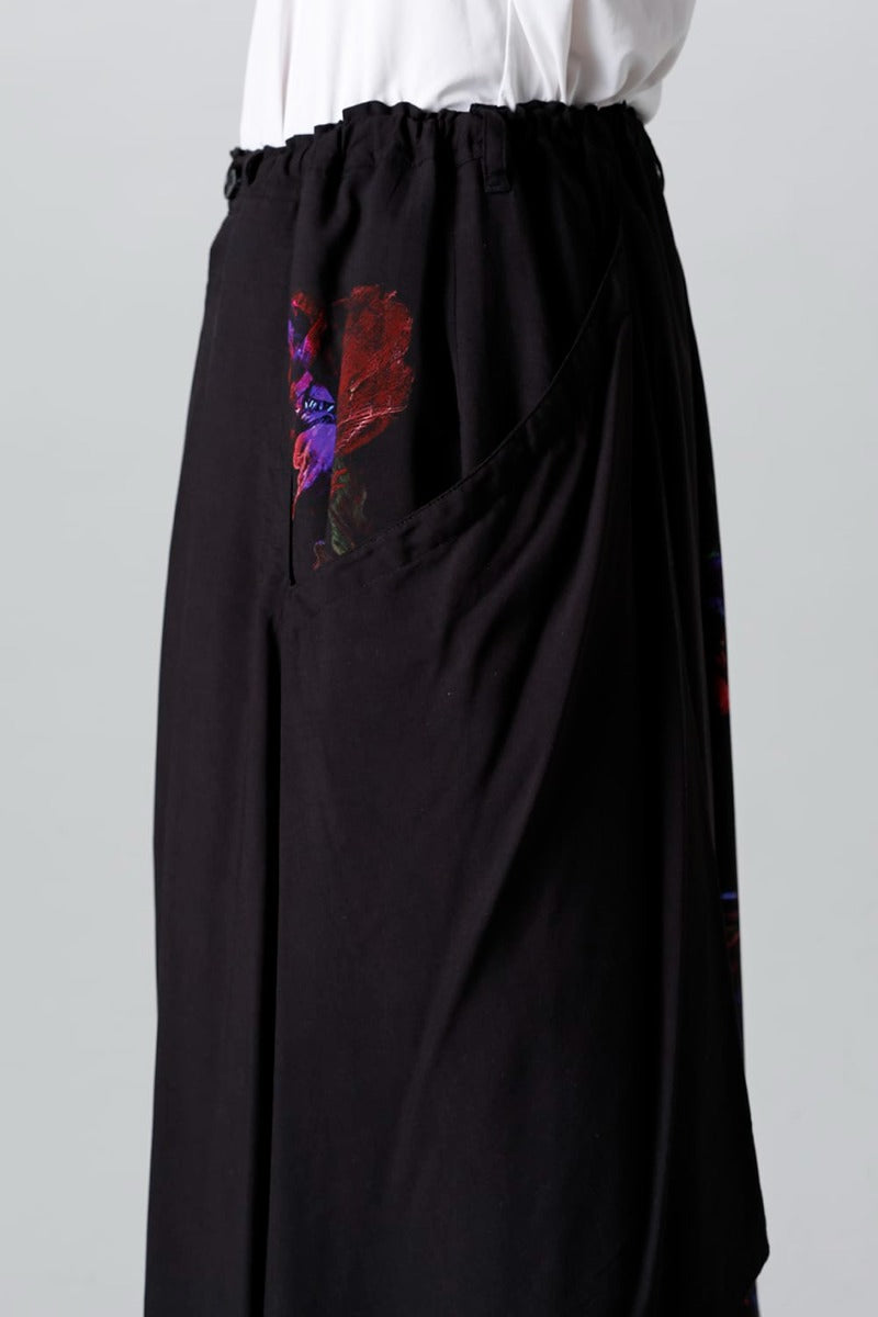 Pressed Flower Rayon Front flared pants