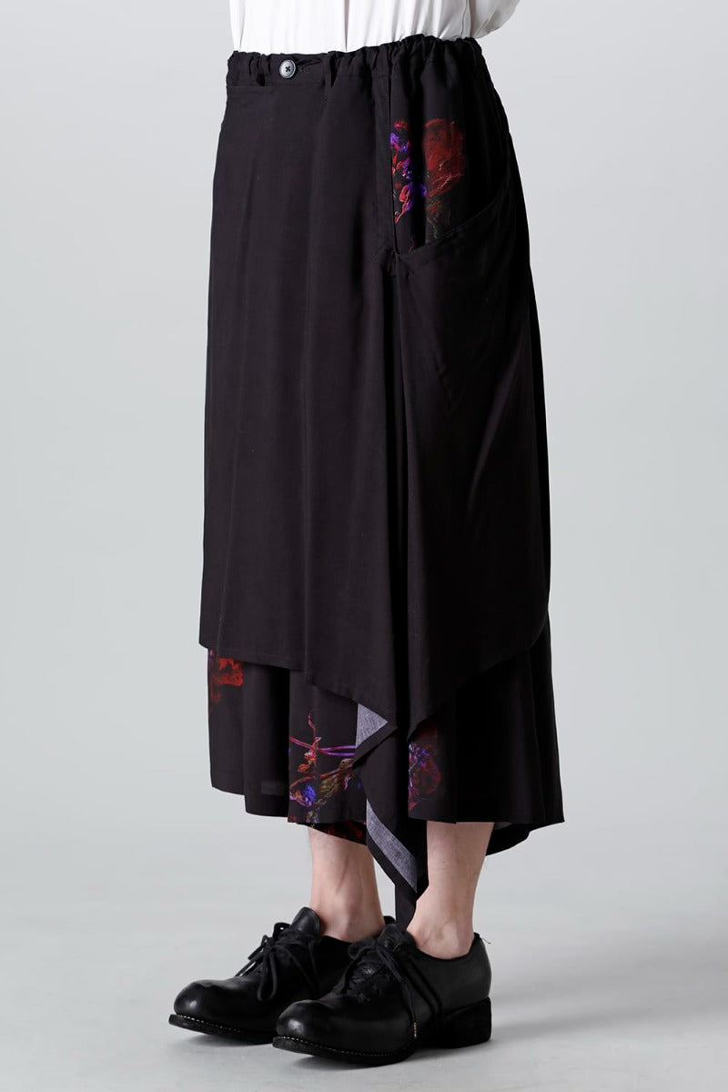 Pressed Flower Rayon Front flared pants