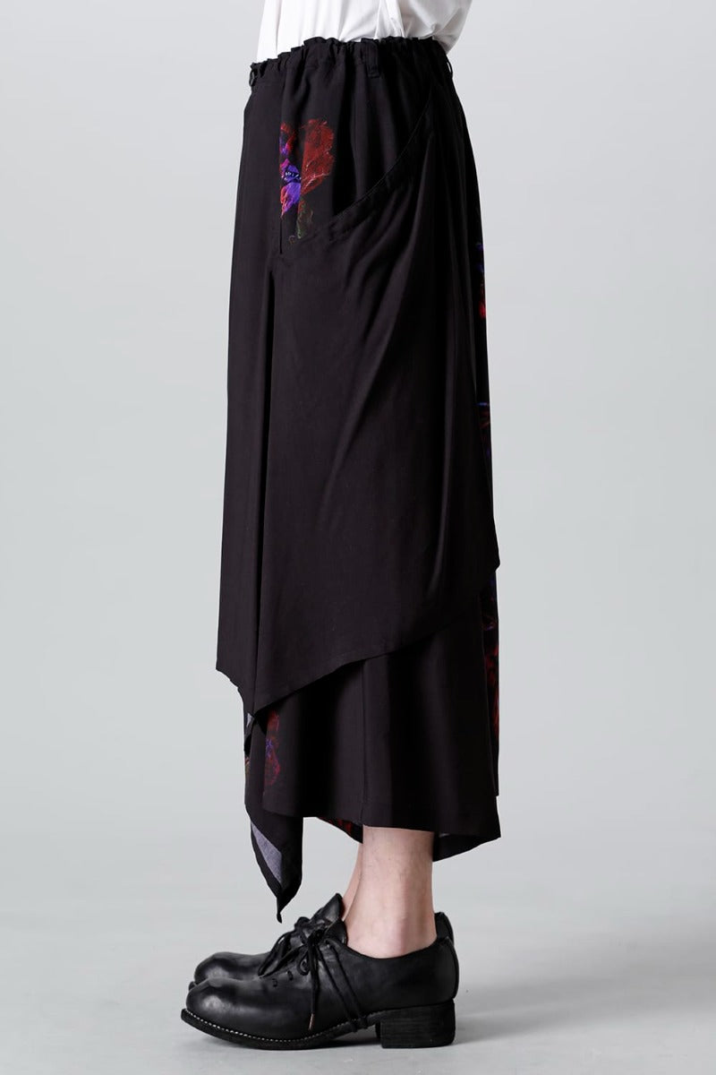 Pressed Flower Rayon Front flared pants