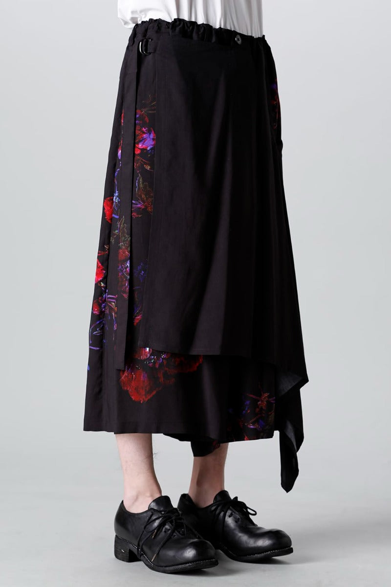 Pressed Flower Rayon Front flared pants