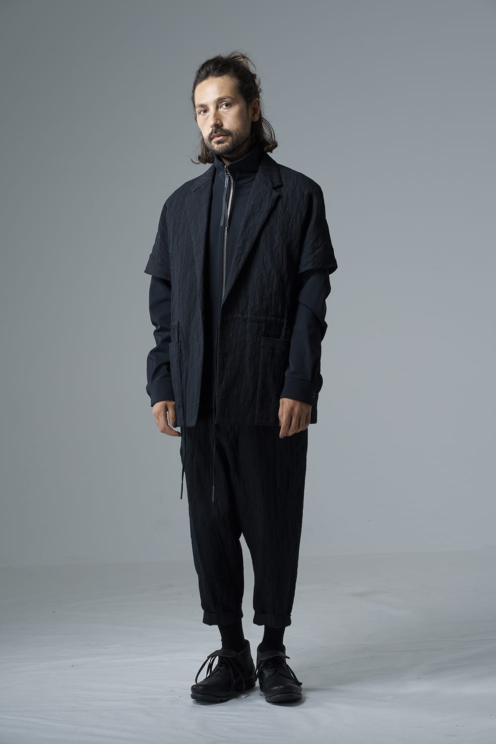 Dropcroch cropped pants cotton linen metal shrink