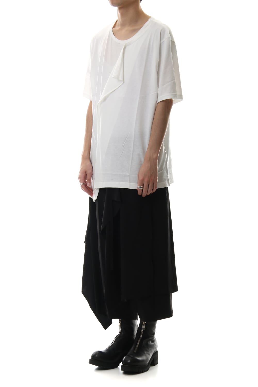 デフォームド ドレープ ショート カットソー White