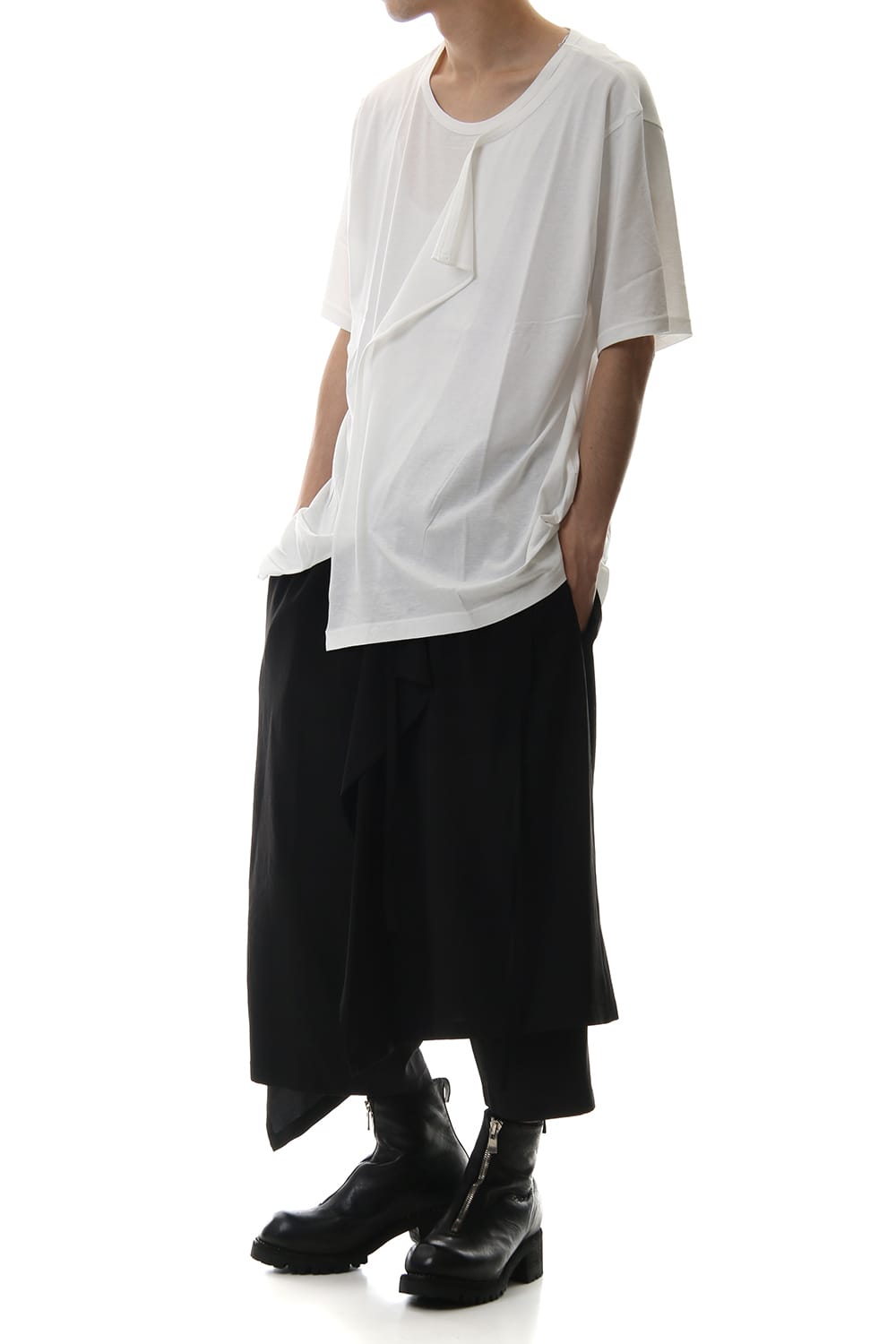 デフォームド ドレープ ショート カットソー White