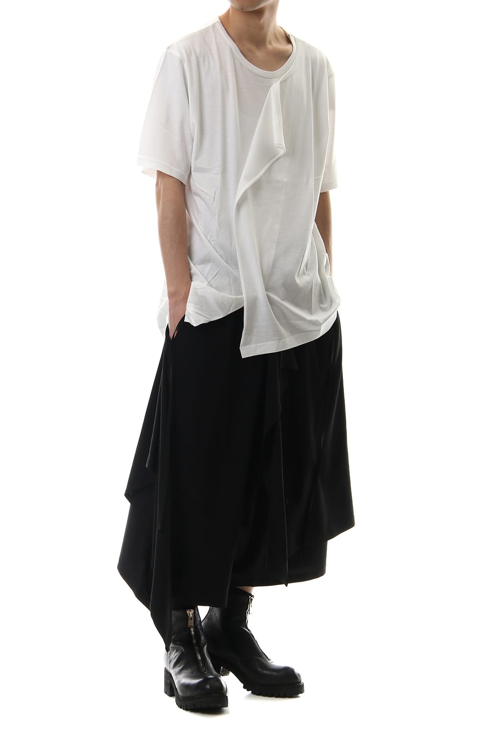 デフォームド ドレープ ショート カットソー White