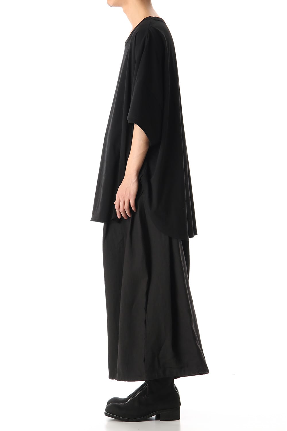 ドルマン ラウンド ショート スリーブ カットソー ブラック