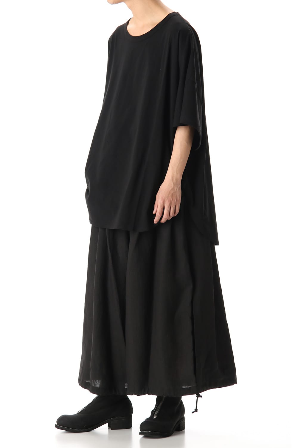 ドルマン ラウンド ショート スリーブ カットソー ブラック