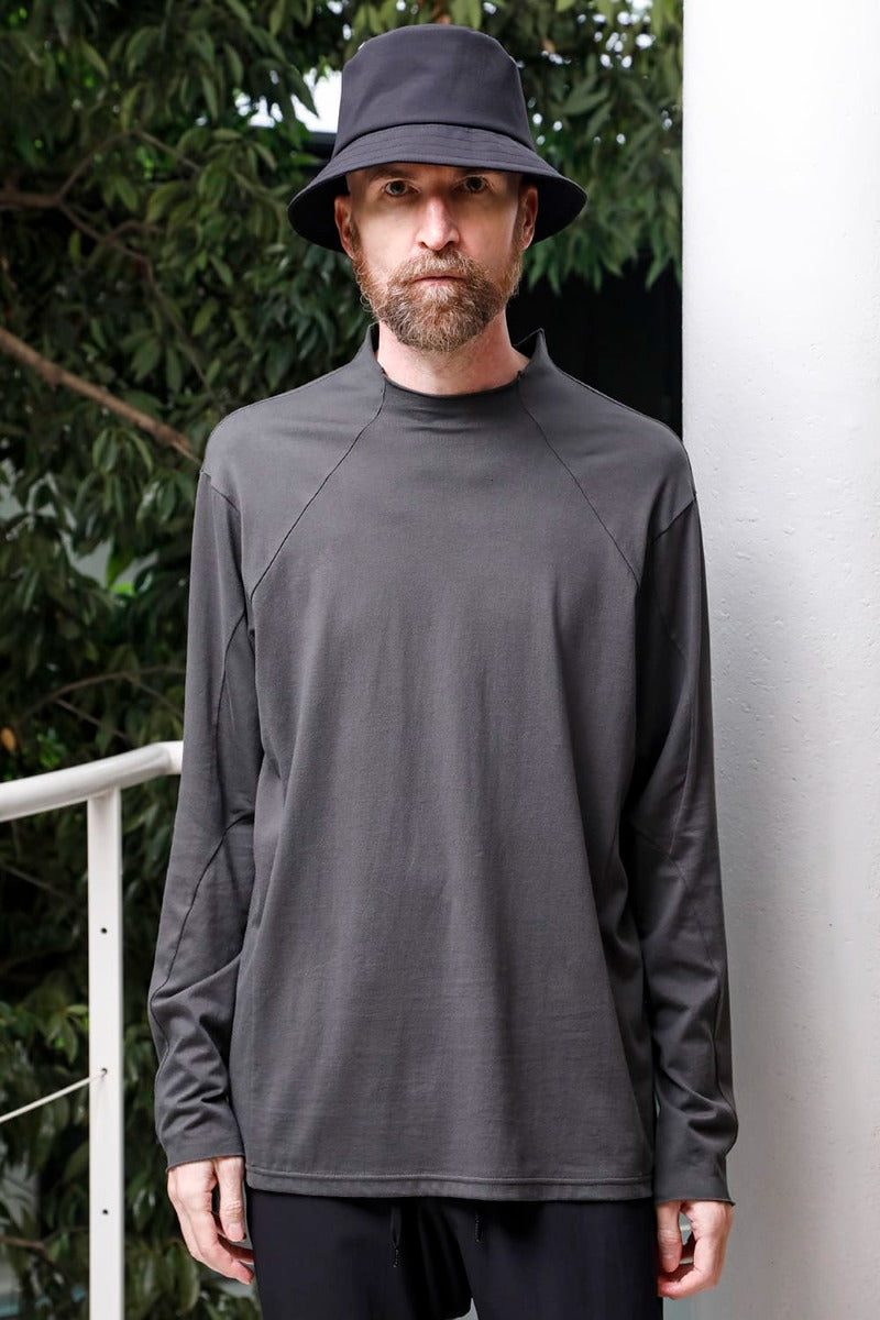 Semi High neck Long sleeve suvin cotton jersey  Charcoal