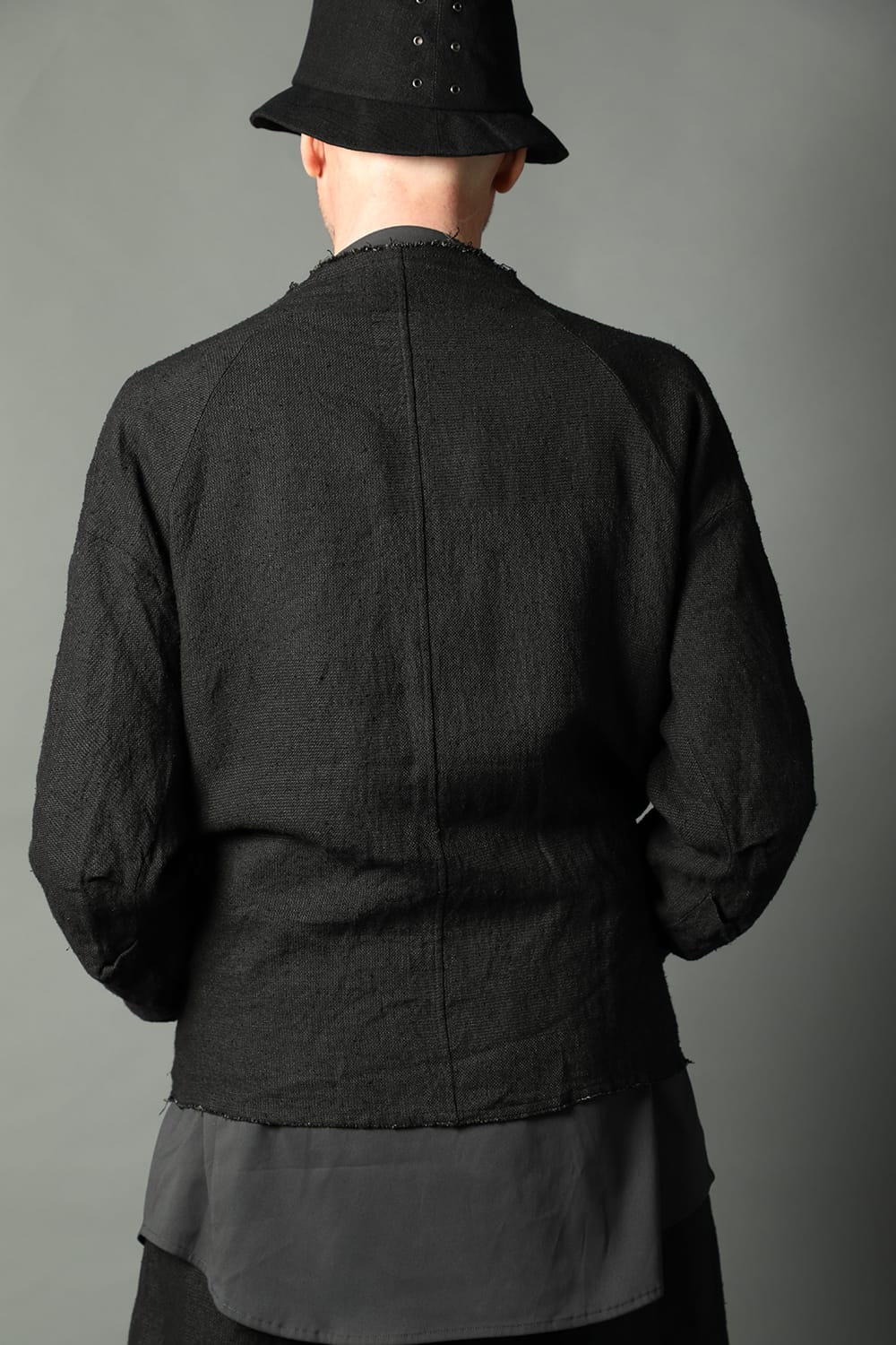 Jacket silk linen crazy check  Black