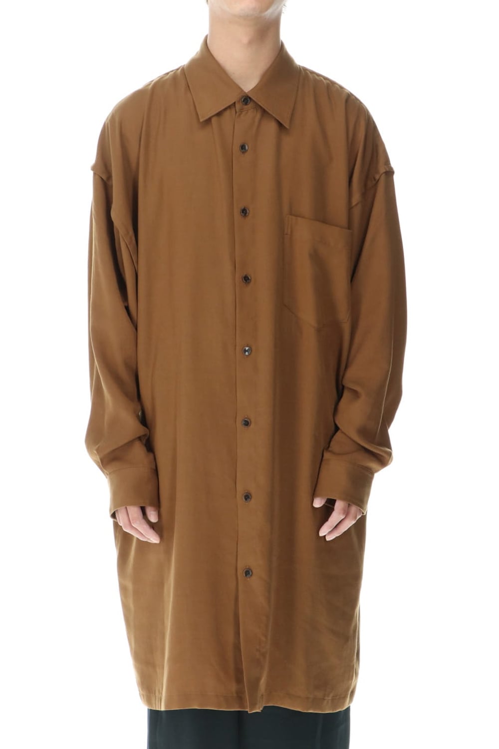 フレンチシーム セミ ロングシャツ キャメル