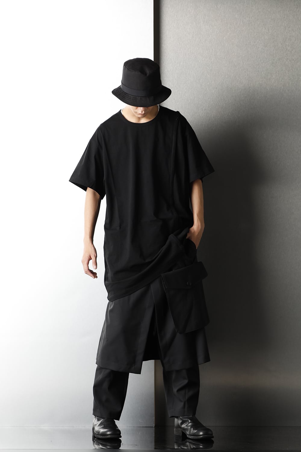 Right Button Straight Cut Sew Short Black
