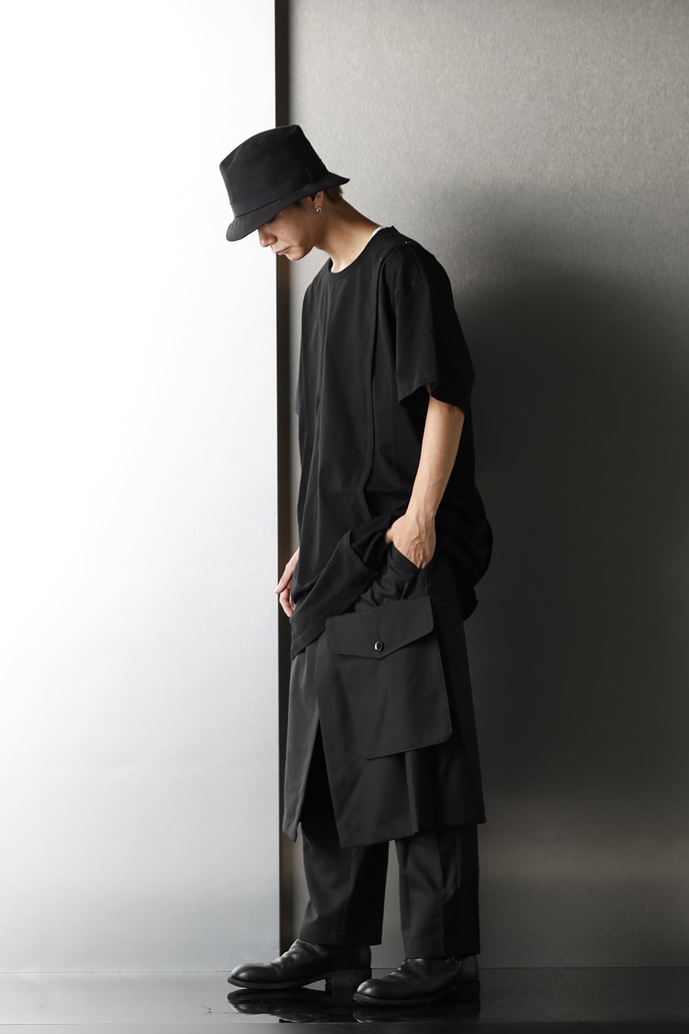 Right Button Straight Cut Sew Short Black
