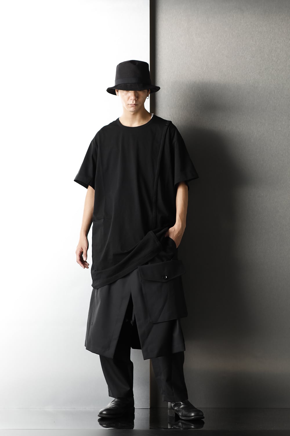 Right Button Straight Cut Sew Short Black