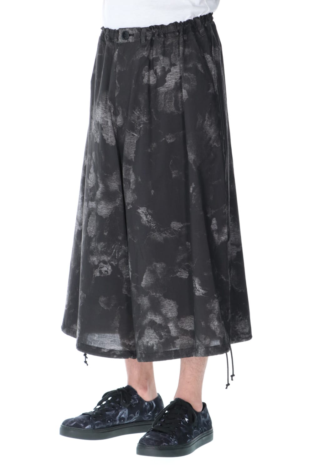 Drawstring Asymmetry Pants(Flower print) Black