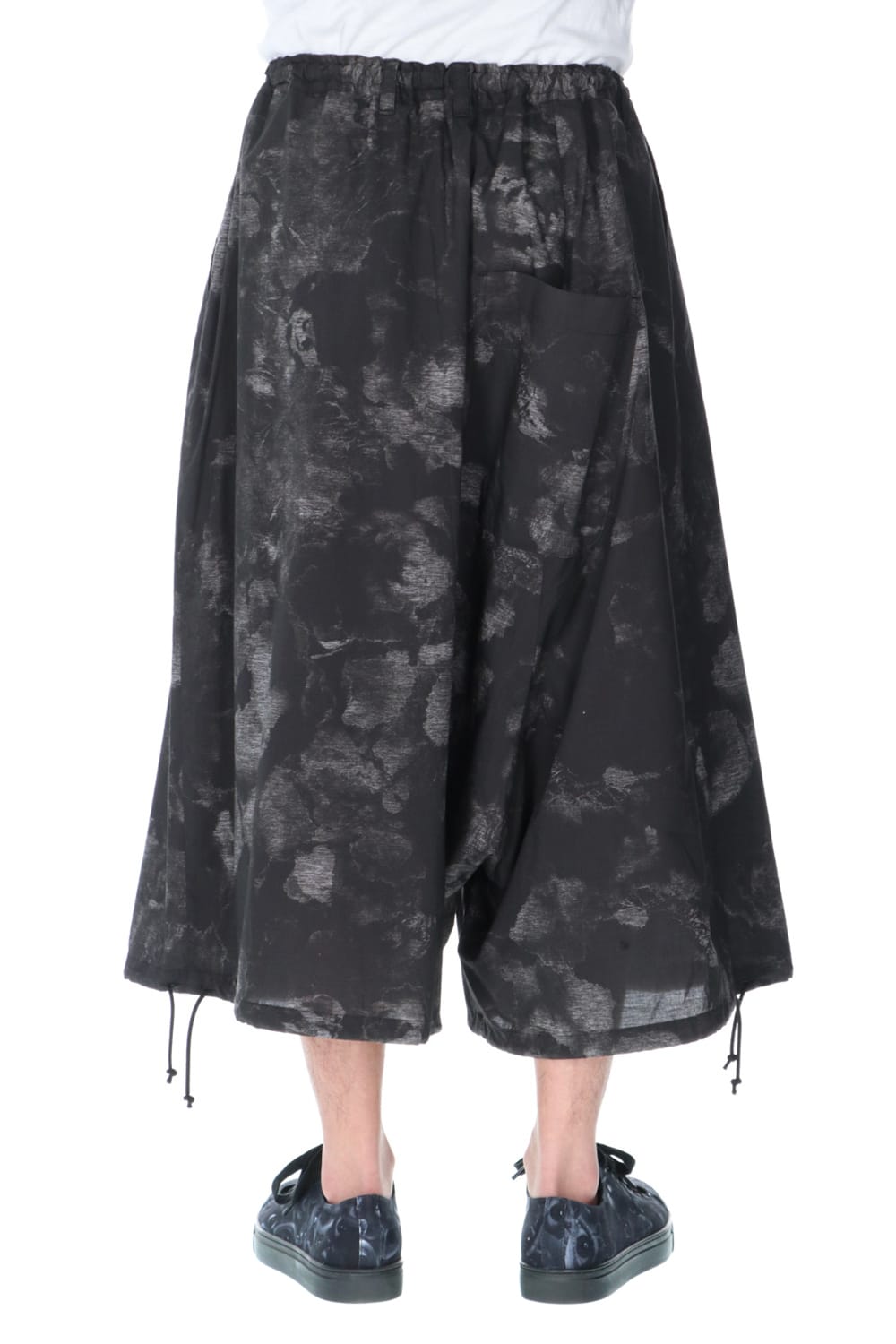 Drawstring Asymmetry Pants(Flower print) Black