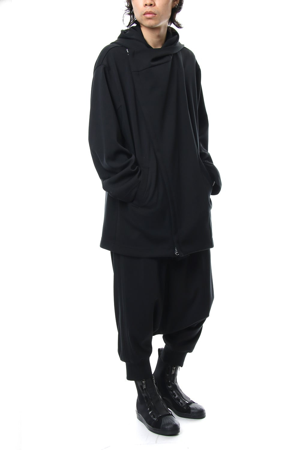 Hem Rib Line Sarouel Pants - blk