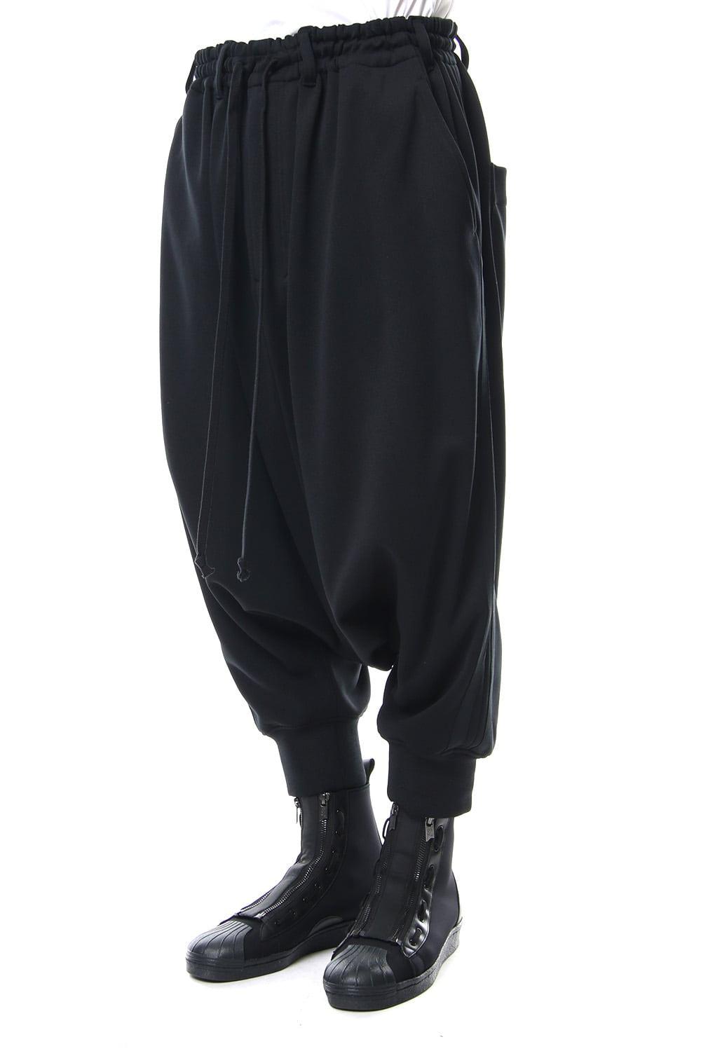 Hem Rib Line Sarouel Pants - blk