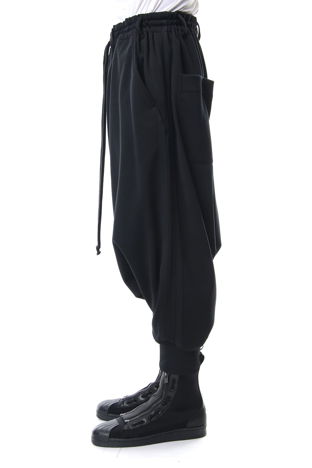 Hem Rib Line Sarouel Pants - blk