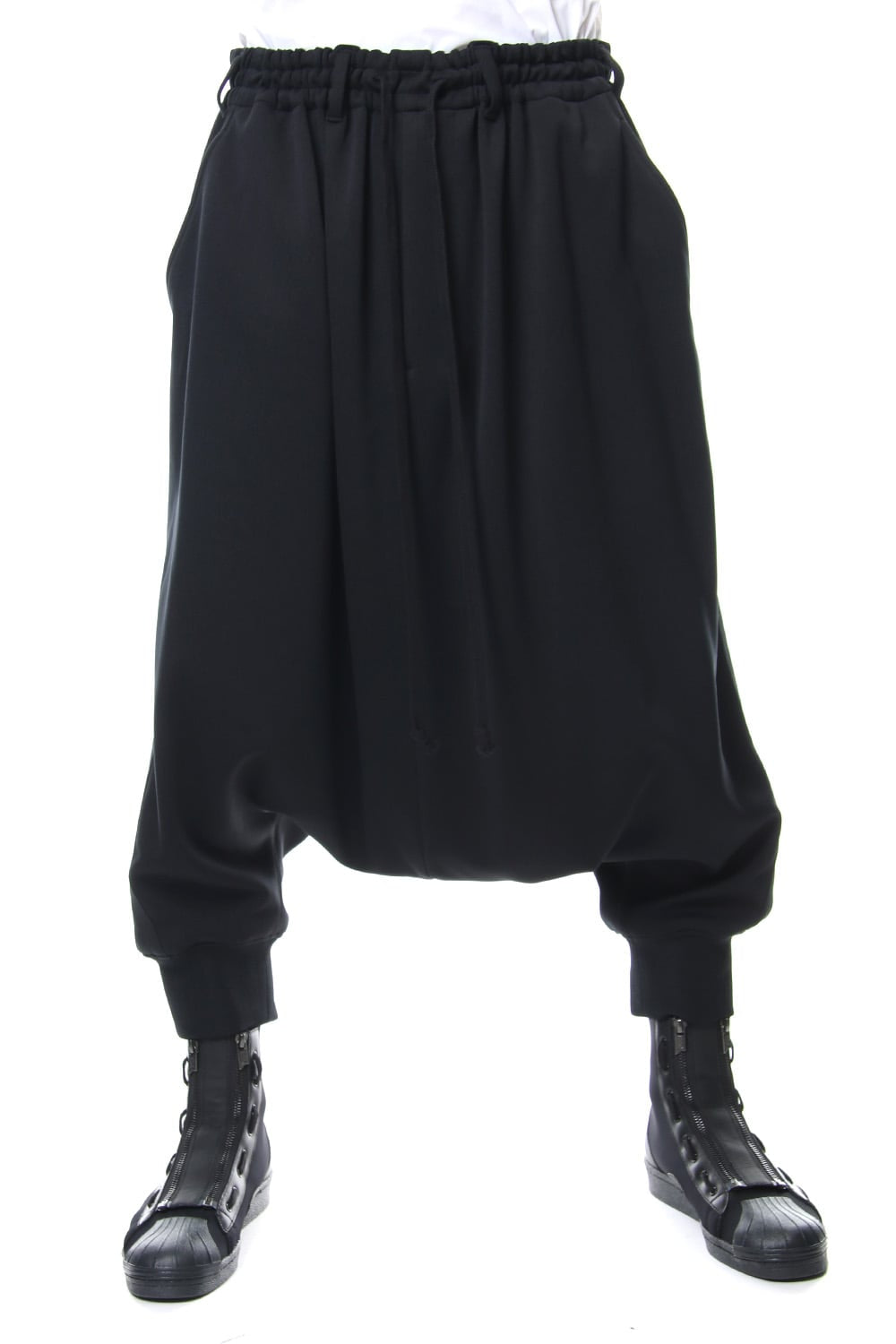 Hem Rib Line Sarouel Pants - blk