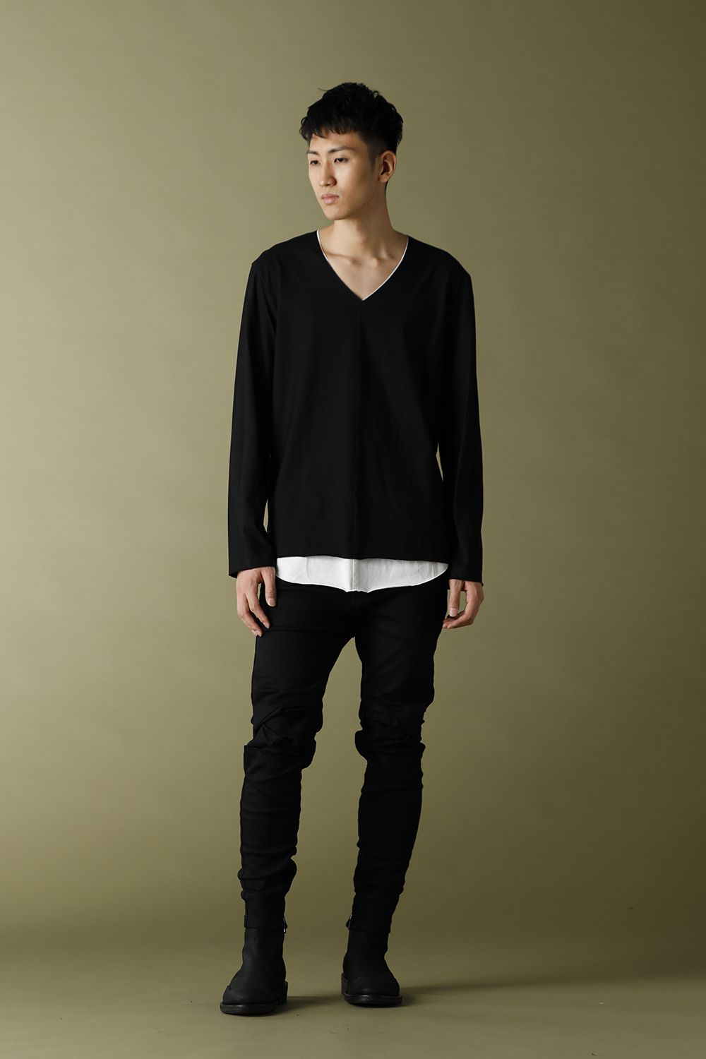 Layered Cutsew 4TH (V-Neck) Black/White