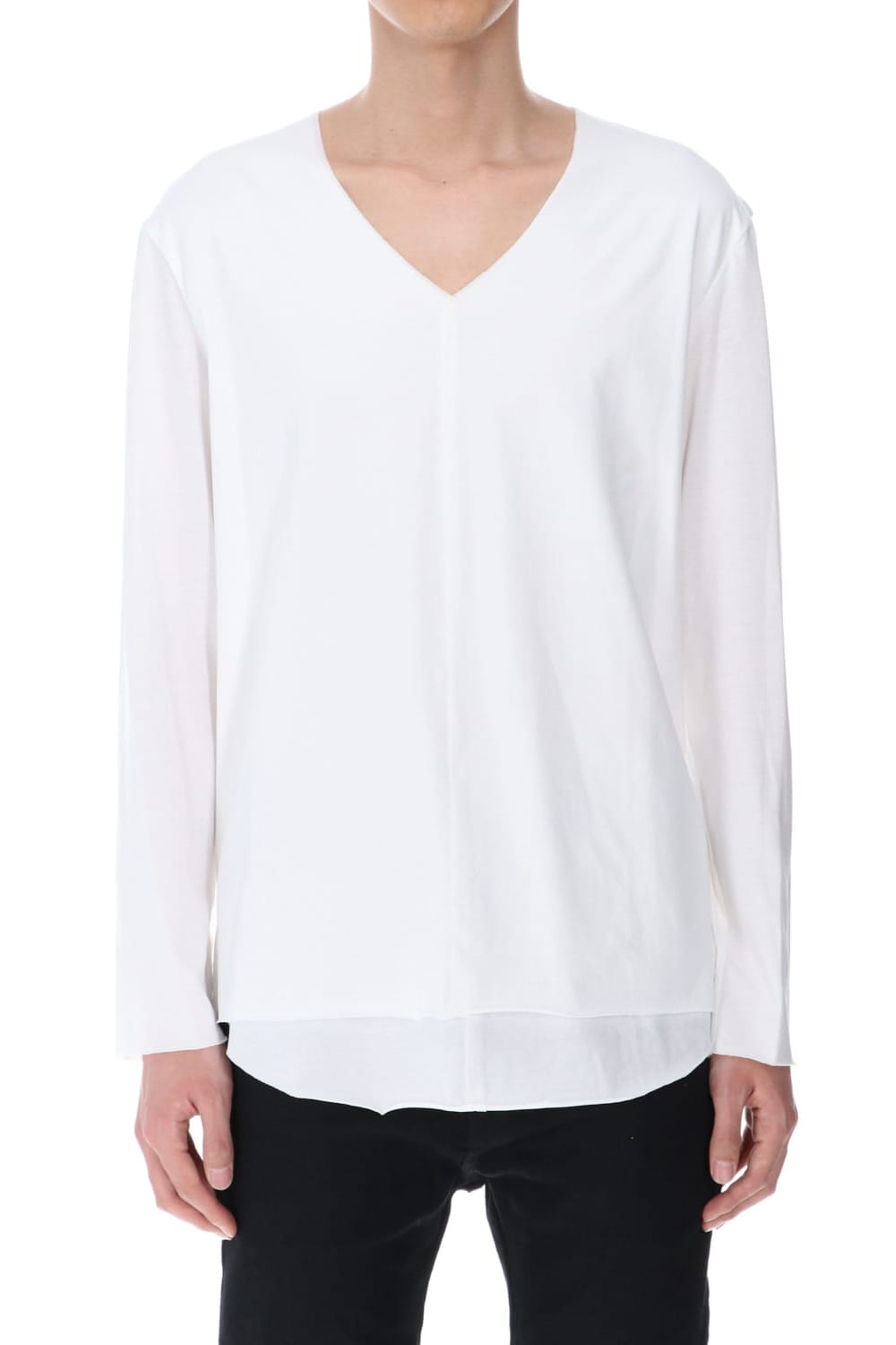 レイヤード カットソー4TH (V-Neck) White