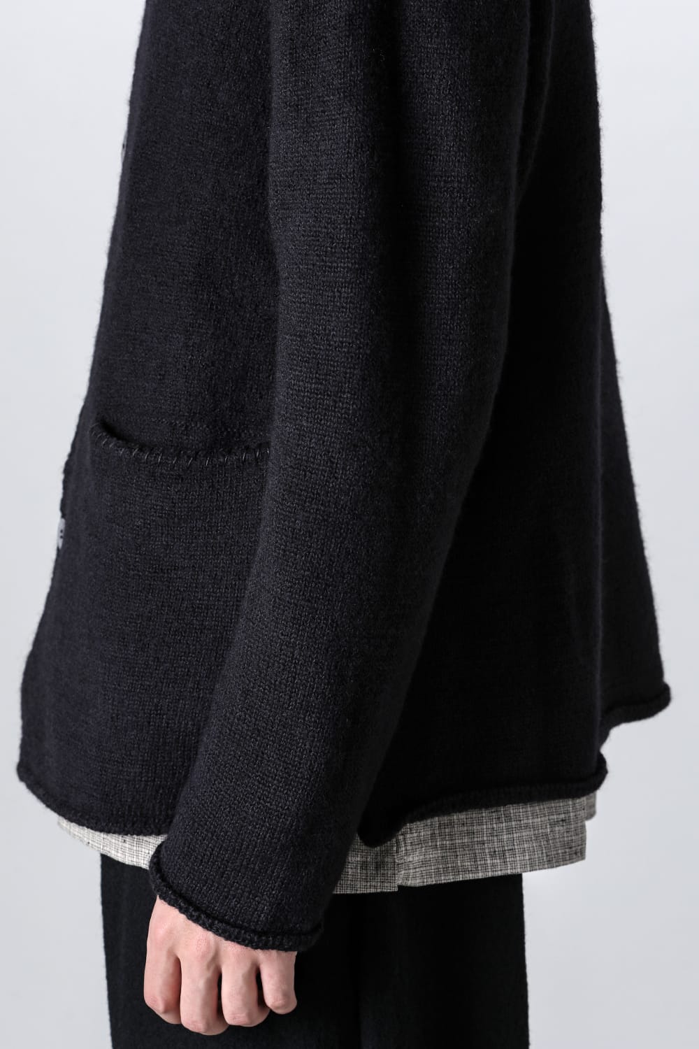 hand stitched crew neck cardigan Black