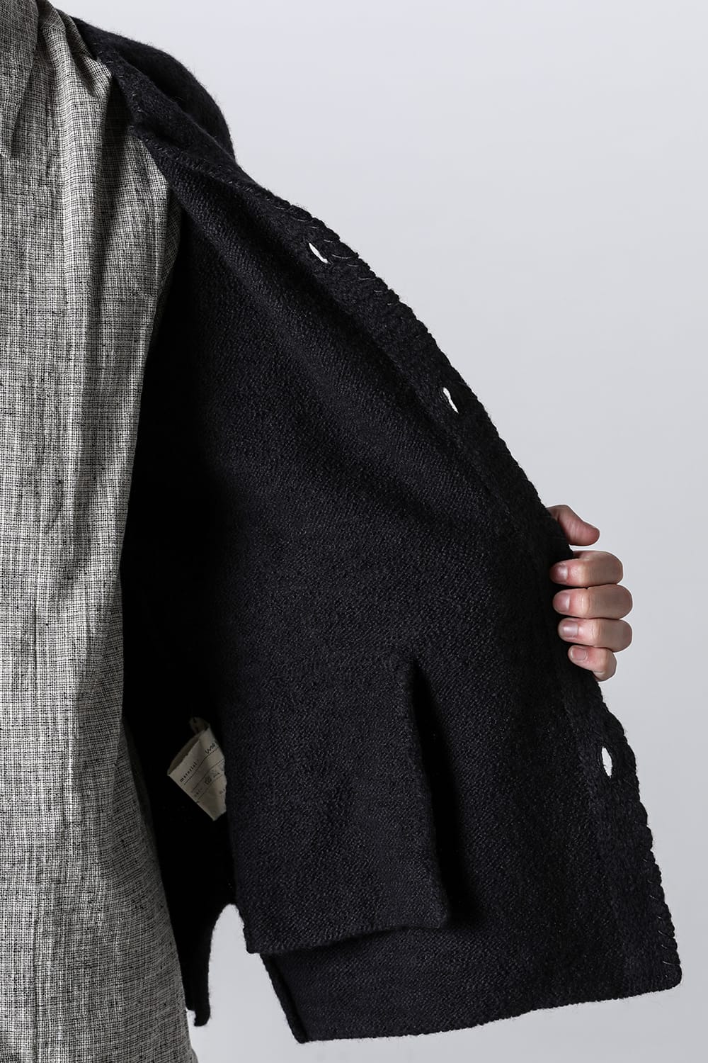hand stitched crew neck cardigan Black