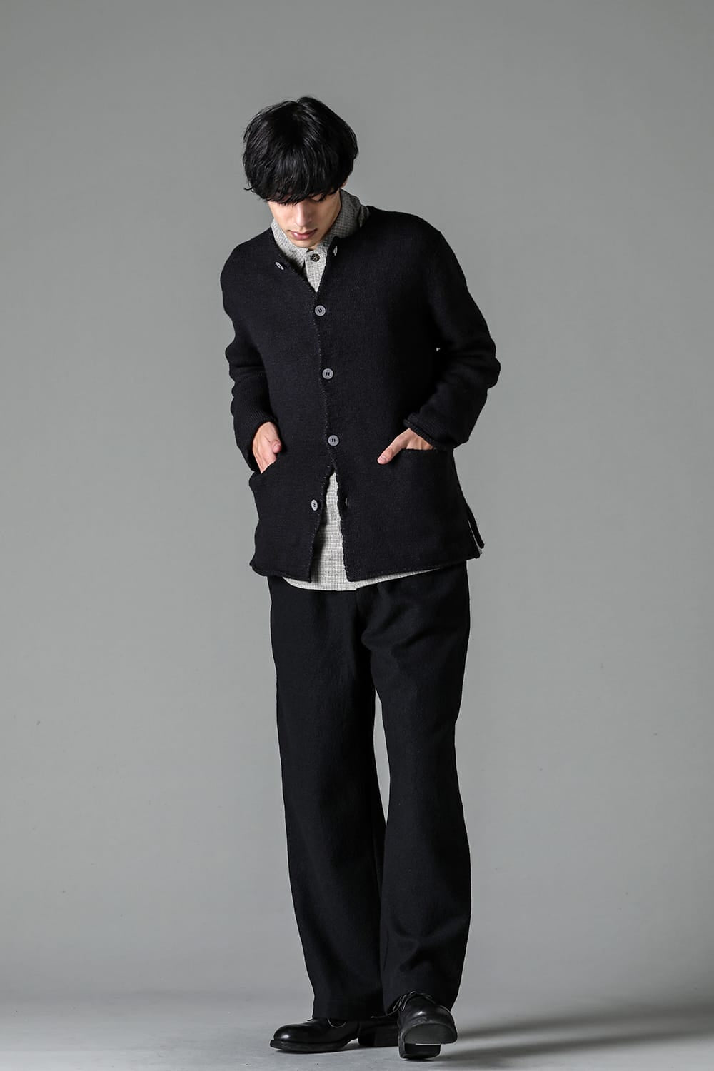 hand stitched crew neck cardigan Black