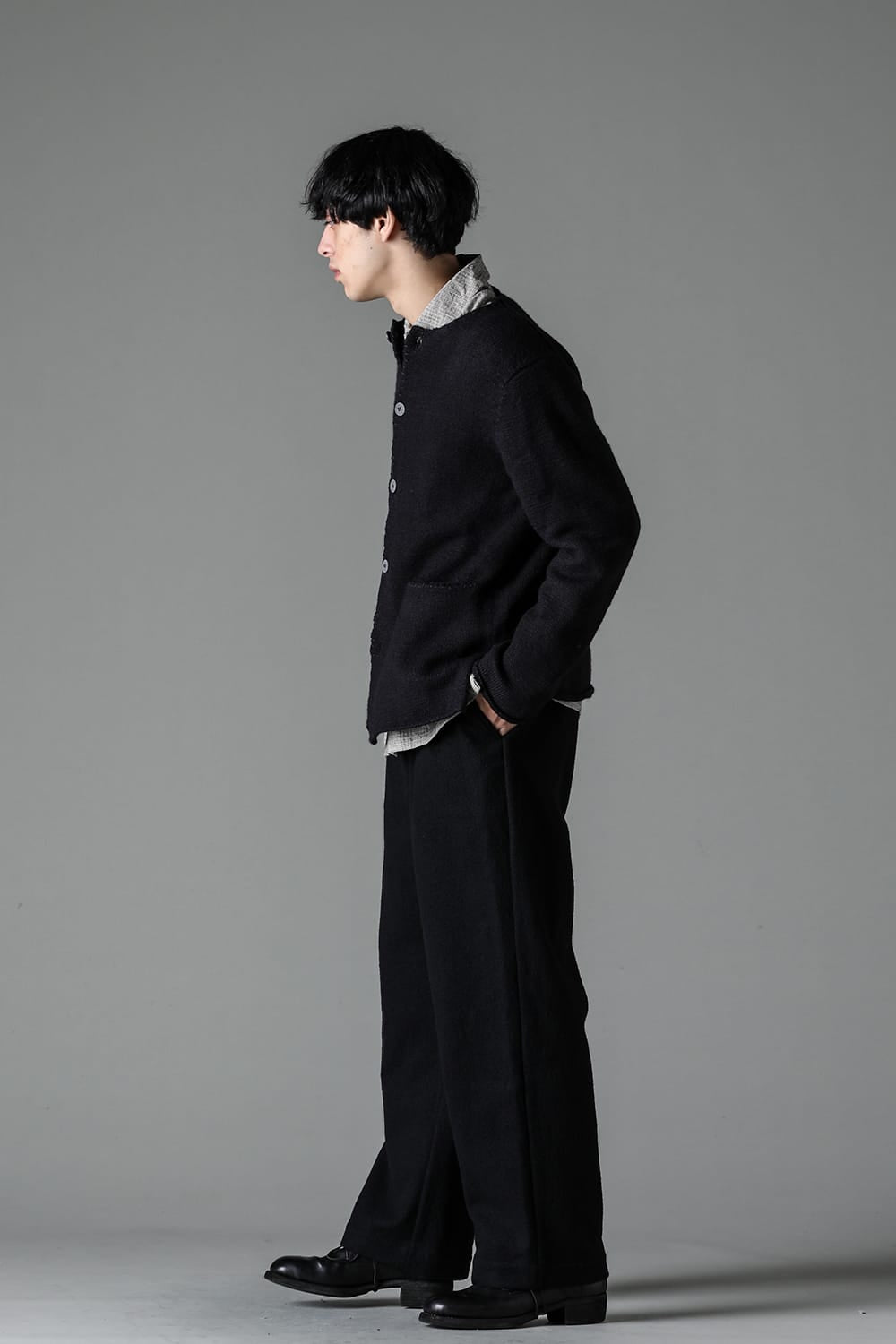 hand stitched crew neck cardigan Black