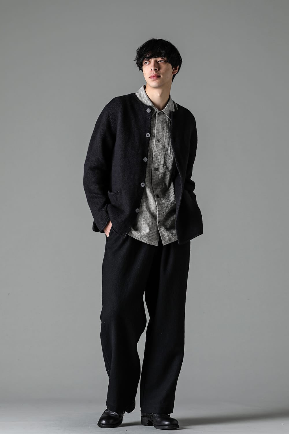 hand stitched crew neck cardigan Black