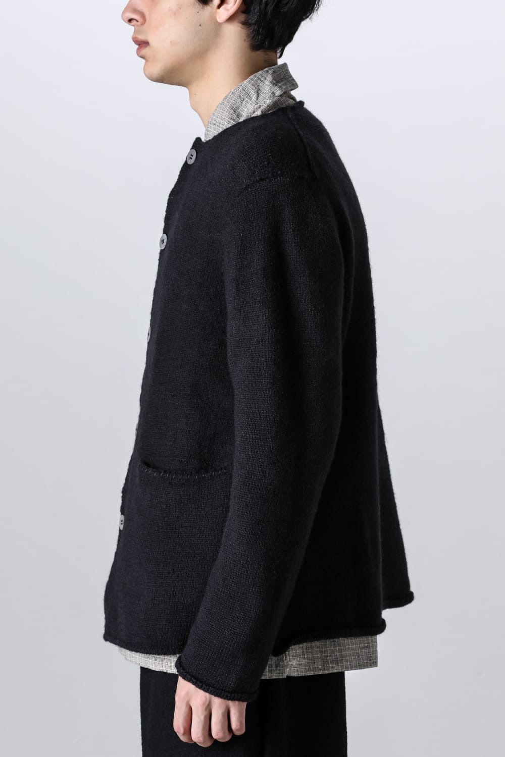 hand stitched crew neck cardigan Black