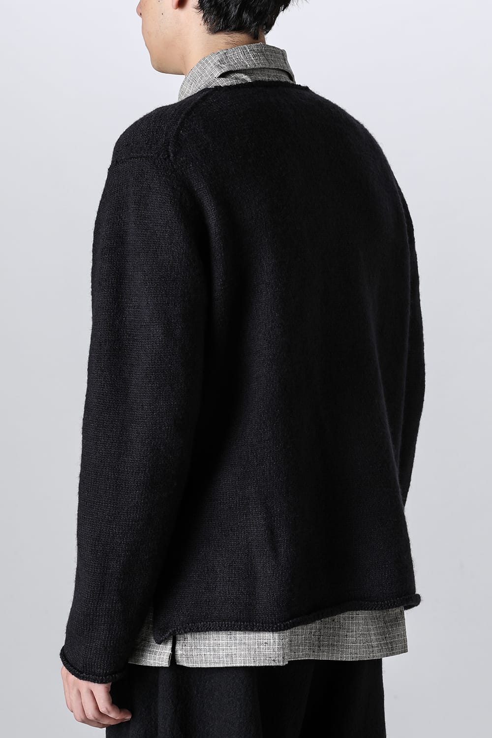 hand stitched crew neck cardigan Black