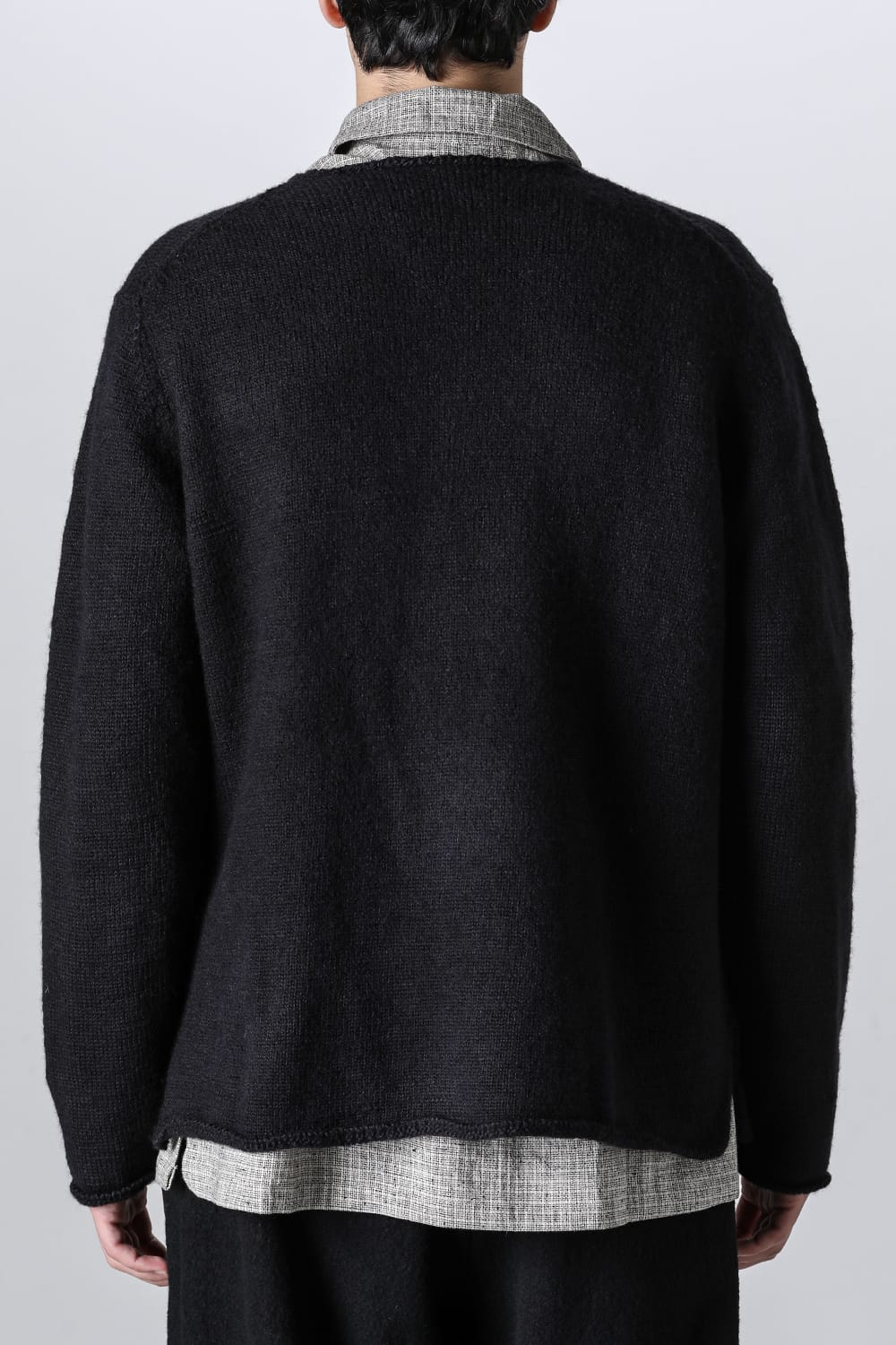 hand stitched crew neck cardigan Black