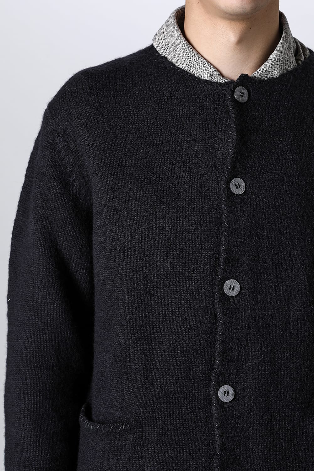 hand stitched crew neck cardigan Black